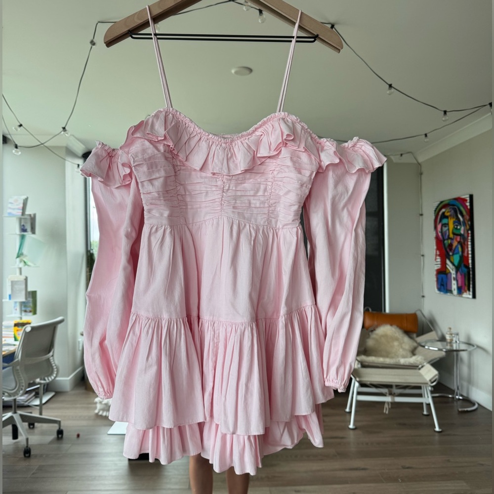 LoveShackFancy Pink Ruffle Mini Dress